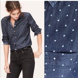 NWT Loft Petite Chambray Heart Button Down Shirt
